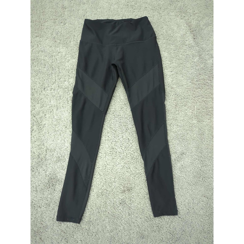 Tesla Leggings Womens Medium Black Sheer Mesh Diagonal Gym‎ Yoga Active